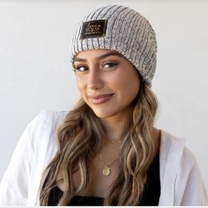 Love your melon 🍈 gray speckled gold foiled beanie O/S natural light charcoal